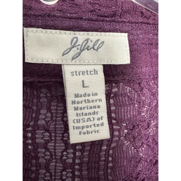 J Jill Lace Top Stretch Purple Button Up Velvet Trim Long Sleeve Sz L Sheer - Picture 3 of 7